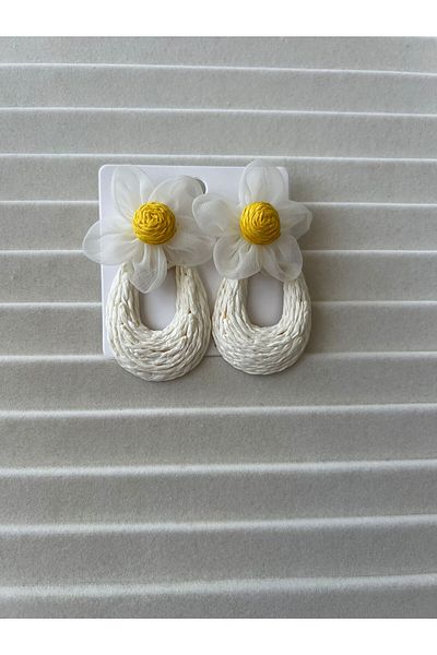 Goche Handmade Raffia Earrings with Daisy Motif – Bohemian Summer Women's Jewelry