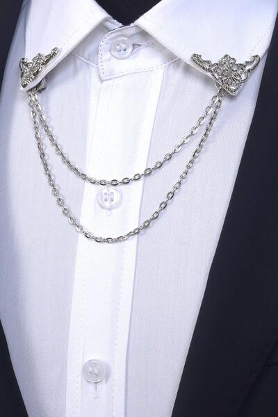 Esgue Desenli Gold & Gümüş Metal Gömlek Yaka Broş