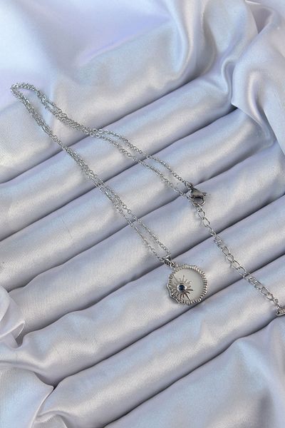 Skygo 316L Silver Enamel Pole Star Necklace with Zirconia - Tj-Bko9148