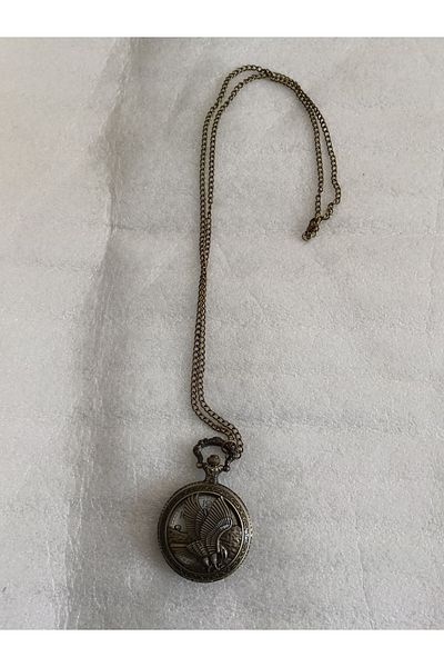 Butik Tülin Unisex Authentic Bronze Perforated Flying Eagle Shackle Pocket Watch Necklace 4.5X47Cm Made in Thailand