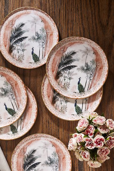 Fecra Peacock 6 Piece Cake Plate Set