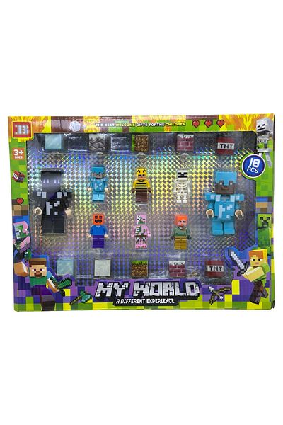 JPT Set of 18 My World figures compatible with building blocks, Minecraft style Blockheroes Blockheroes