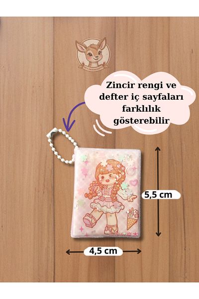 Çınar Water Glitter Kawaii Girl Themed 4.5 cm X 5.5 cm Mini Notebook (Single)