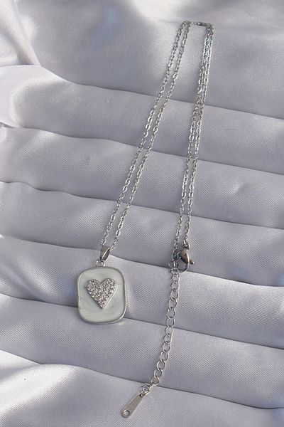 Skygo Marble Patterned Silver Colored 316l Heart Model Zircon Stone Necklace - Tj-bko9014