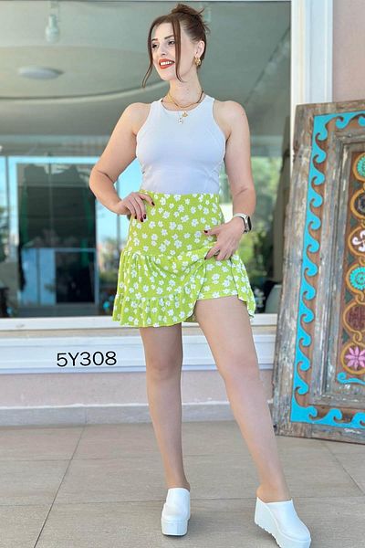 İnce Topuk Wrapped Ruffle Shorts Skirt 5Y308