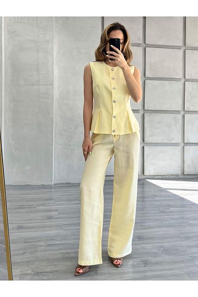 Coral Vest Pants Suit Yellow