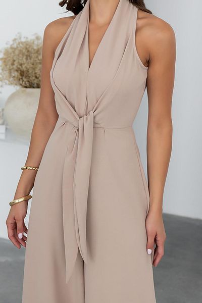Neşeli Butik Women's Beige Lace-Up Detailed Jumpsuit Nbmy3551