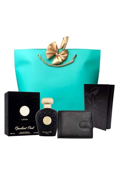 lattafa Black Style set with Lattafa perfume, leather wallet and diary