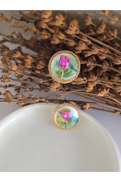 DEMİR ACCESORİES Kadın Mineli Vintage Gold Desenli Tasarım Küpe