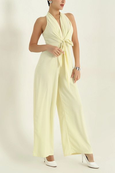Neşeli Butik Women's Yellow Tie-Up Detail Jumpsuit Nbmy3551