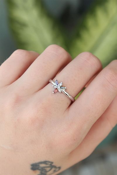 Skygo Adjustable Colorful Brass Silver Zircon Ring - TJ-BYK3185