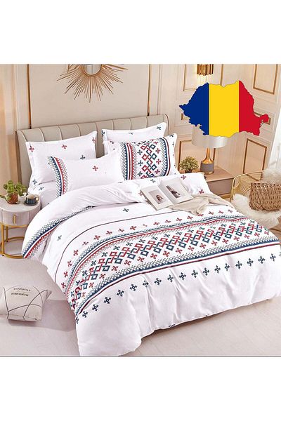 trendyhome Bed Linen with Elastic, Finet, 6 Pieces, Traditional Print, Navy Blue/Red, J10986-ELASTIC
