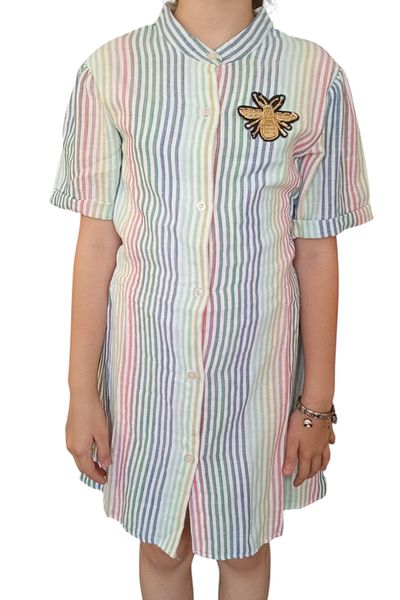 İrem Çocuk Giyim Girl's Bee Block Button Closure Midi Length Colorful Dress