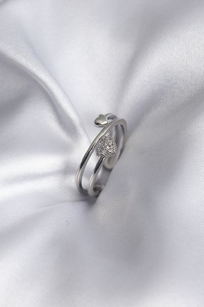 Skygo Brass Silver Color Zircon Stone Detail Heart Model Women's Ring - TJ-BYK2916