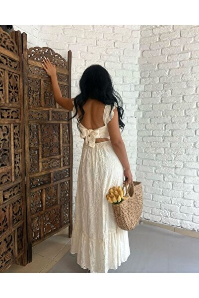 PİNK FLY Rochie de damă, cu șireturi cu fundă, decupată la spate, cu volane