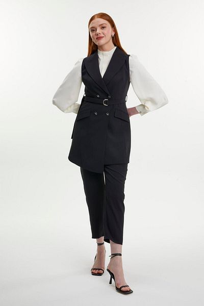 Zühre Double Breasted Collar Belted Triple Combination Suit Tk-0911