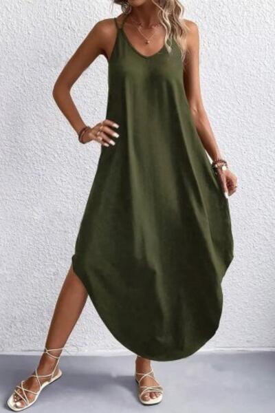 Mossta Φόρεμα με λεπτές τιράντες V-λαιμόκοψη από βισκόζη - Πράσινο