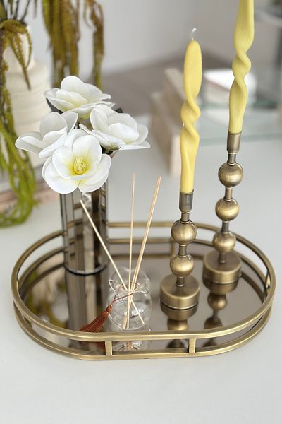 Shura Homeware Oval Antique Metal Tray Mirrored Decorative Presentation Tray