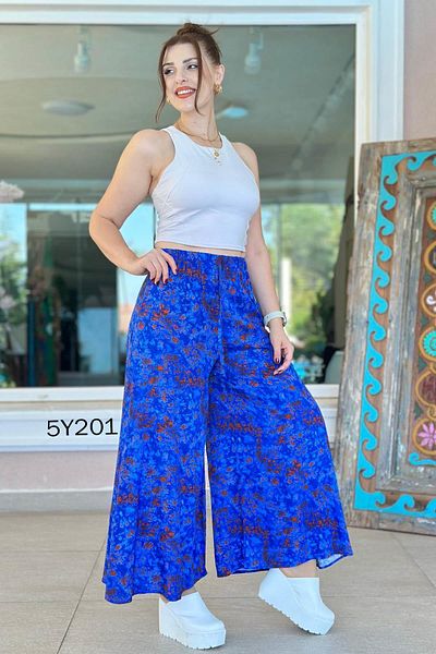 İnce Topuk Patterned Viscose Wide Leg Trousers 5Y201