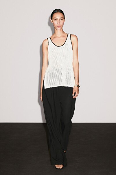 Massimo Dutti %100 pamuklu askılı kroşe top