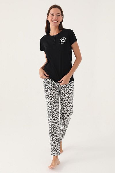 Pierre Cardin Women's Licensed 100% Cotton Single Jersey Woven Pajama Set with Pocket Detail