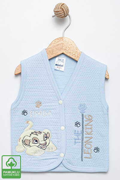 Miniel Erkek Bebek Aslan Nakışlı Organik Pamuklu 6-18 Ay Kapitone Bebek Yelek