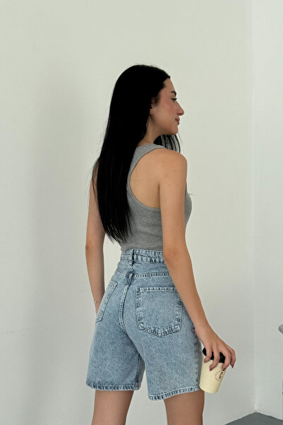 alanora Kadın Yüksek Bel Straight Fit Şort Jeans