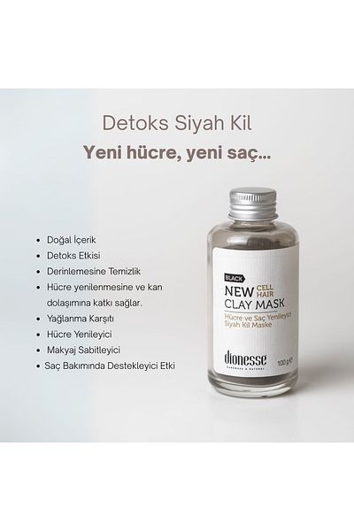 dionesse Black Clay Hair Detox Mask 100 Gr - Cell Renewal, Dandruff and Oil Balancing Natural Mask