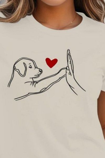 Mossta Crew Neck Dog Printed Viscose Blouse - White