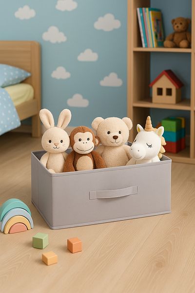 ON-ARS TEKSTİL 3 Pieces Gray Multi-Purpose under Cabinet Laundry Toy Organizer with Lid under Base Box Storage 50X40X19 cm