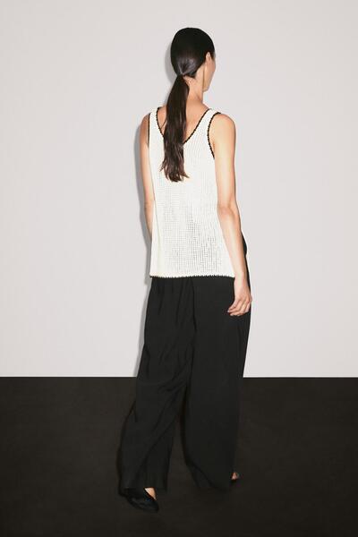 Massimo Dutti %100 pamuklu askılı kroşe top