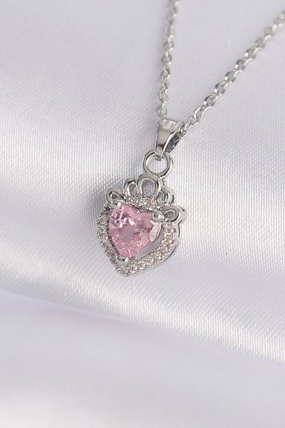 Skygo 316L Steel Chain Silver Color Pink Zircon Stone Rapunzel Necklace - Tj-Bko8691