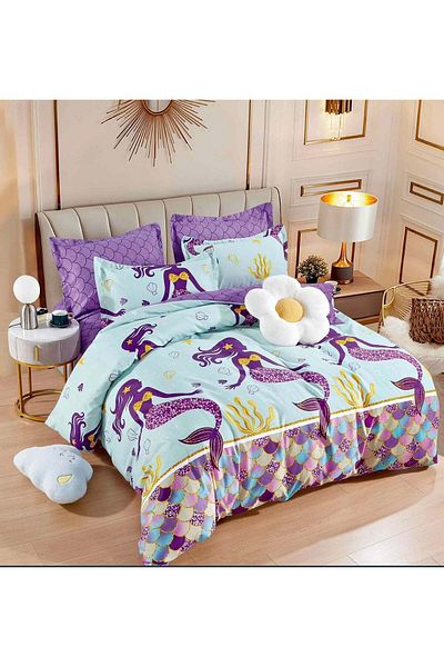 trendyhome Double Bed Linen with Elastic, Finet, 6 Pieces, Mermaid, Purple/Blue, J14914-ELASTIC