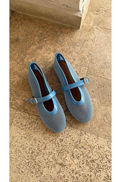 Eataly Shoes Balerini Cody Blue Mesh cu centură