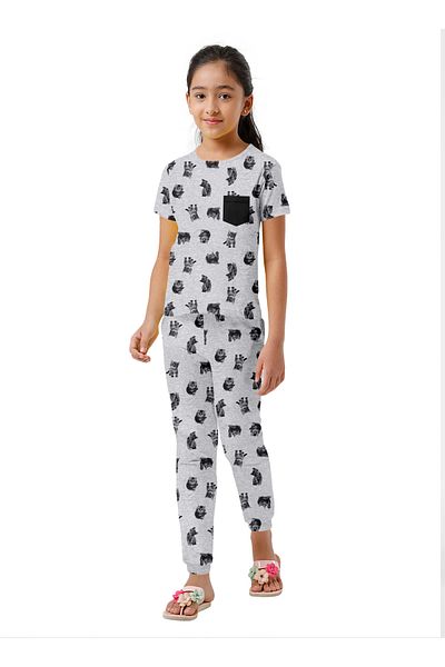 LAUREN SMITH Kids Cotton-Lycra Loungewear Set – Trendy Prints, T-Shirt & Pajama Bottoms with Pockets