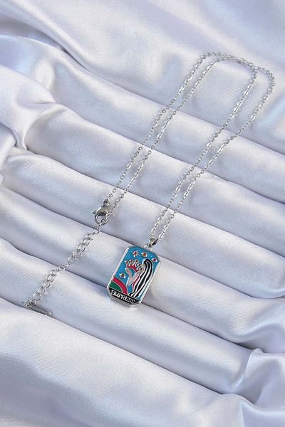 Skygo 316L Steel Chain Silver Color Colorful Enamel Tarot Necklace with Crown and Girl Figure - Tj-Bko9230