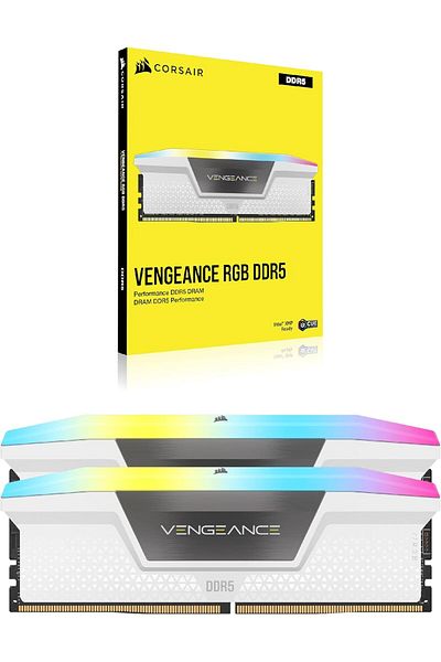 Corsair ذاكرة الوصول العشوائي Vengeance RGB سعة 64 جيجابايت باللون الأبيض، 2 × 32 جيجابايت DDR5، 6000 ميجاهرتز، 6000 ميجاهرتز