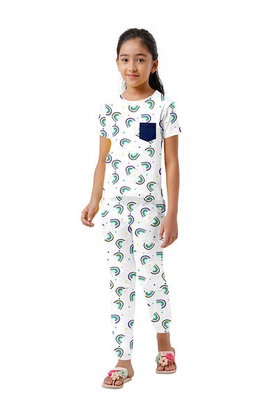 LAUREN SMITH Kids Cotton-Lycra Loungewear Set – Trendy Prints, T-Shirt & Pajama Bottoms with Pockets