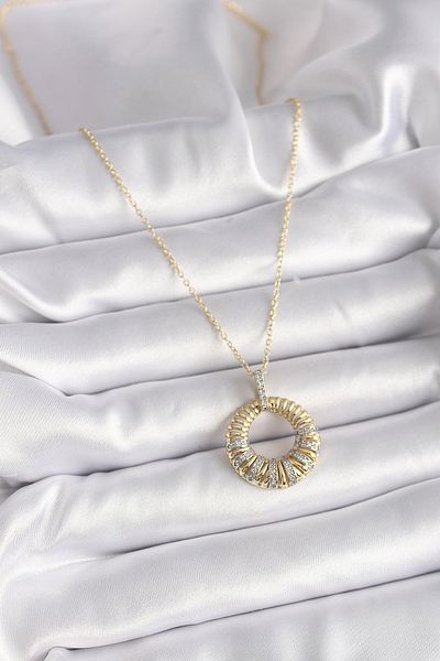Skygo 316L Steel Gold Color Chain Silver Zircon Stone Circle Model Women's Necklace - Tj-Bko9481