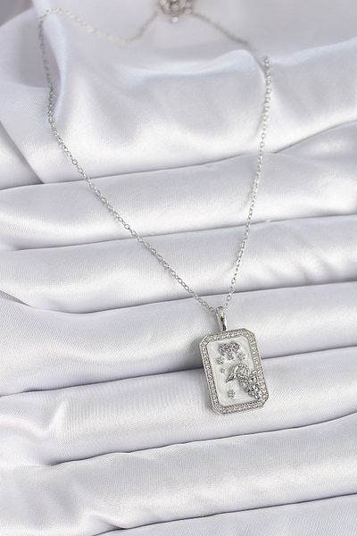 Skygo 316L Steel Silver Color Chain Aries Zodiac Sign Zircon Stone Women's Necklace - Tj-Bko9452