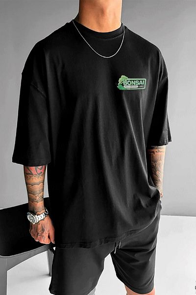 Teenage Millionaire Tricou negru Bonsai oversize pentru bărbați, cu croiala largi, cu croiala largi