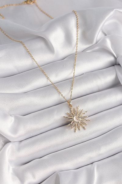 Skygo 316L Steel Gold Color Chain Colorful Zircon Stone Pearlescent Moon Embroidery Detail Women's Necklace - Tj-Bko9630