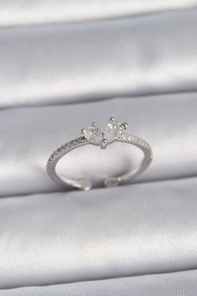 Skygo Brass Silver Color Adjustable Zircon Stone Heart Model Women's Ring - Tj-Byk3407