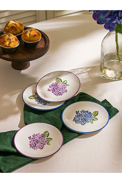 LC Waikiki Karışık Çiçek Baskılı Seramik Pasta Tabağı 4'lü 16 cm