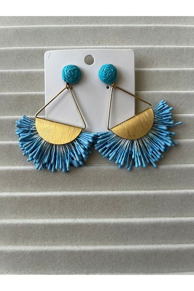 Goche Bohemian Turquoise Tassel Gold Dangle Earrings |   Summer Elegance