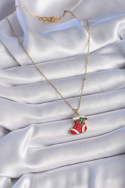 Skygo Gold Colored 316L Chain Red Christmas Stocking - Figure Women's Necklace Tj-Bko9444