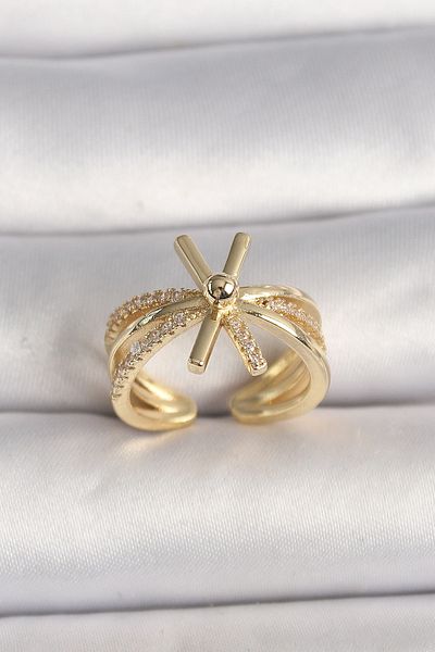 Skygo Brass Gold Color Adjustable Ziron Stone Women's Ring - Tj-Byk3603