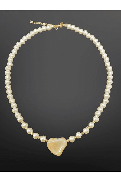 FM Heart Figured Pearl Model Elegant Handmade Symbol of Love Romantic Bijoux Necklace