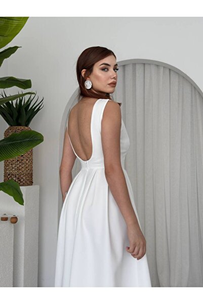 ETİKAFASHION Sırt Detaylı Uzun Kloş Kadın Elbise