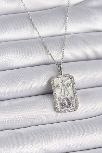 Skygo 316L Steel Silver Color Libra Zodiac Zirconia Women's Necklace - Tj-Bko9454